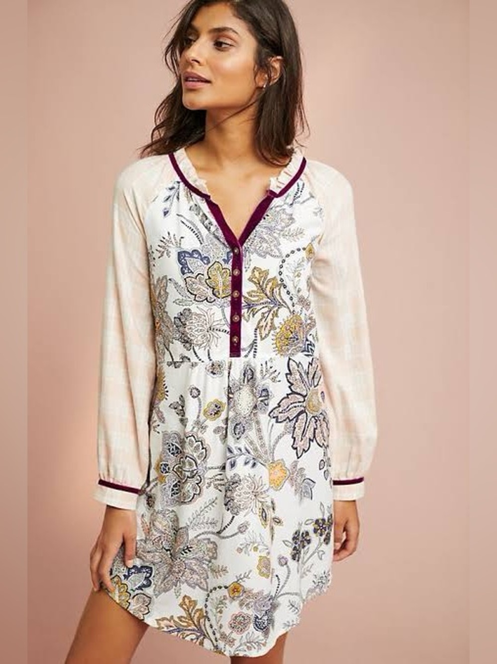 Floreat by Anthropologie Flannel Sleep Shirt Pajamas Patchwork Sz L